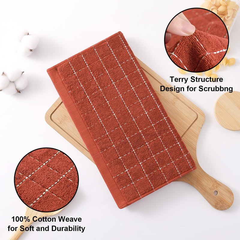 Homaxy 100% Cotton Terry Kitchen Dish Cloths, Ultra Soft and Absorbent Dish Towels for Kitchen, Suitable for Drying and Washing Dishes, 12 Pack, 12 x 12 Inches, Rust