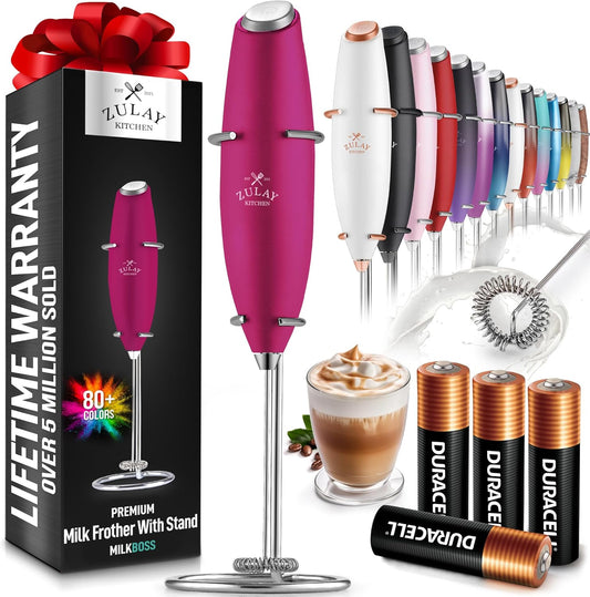 Zulay Kitchen Milk Frother Wand - Ultra-Fast Handheld Drink Mixer with 4 AA Batteries | Perfect for Coffee, Lattes, and Matcha - Dragonfruit