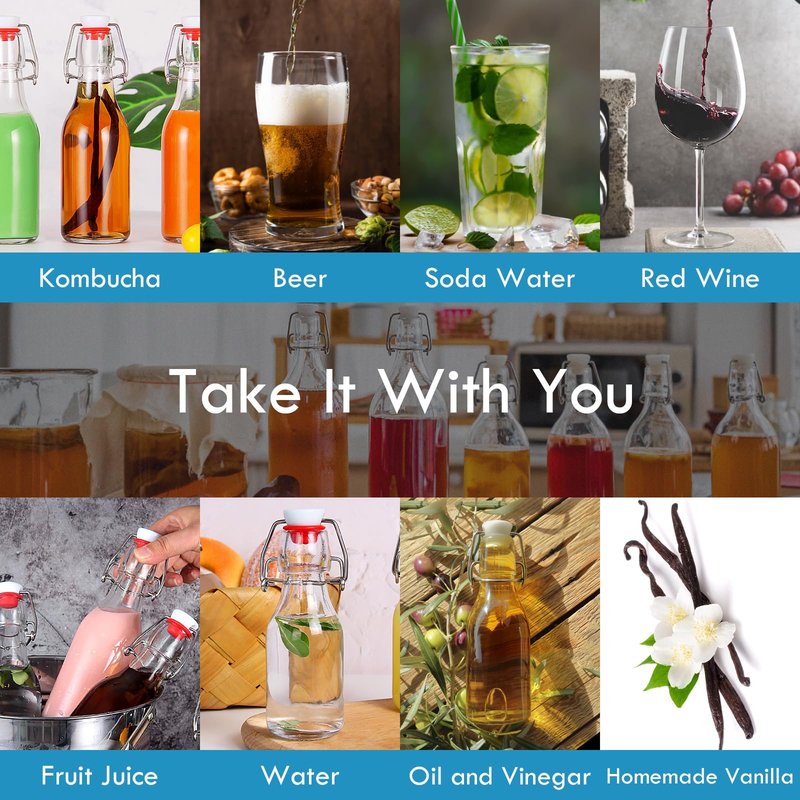 YEBODA 12 Pack Swing Top Glass Bottles 8oz Flip Top Glass Bottles for Home Brewing,2nd Fermentation,Kombucha,Kefir,Vanilla Extract,Juice,Tea,Beverages,Soda,Oil,Vinegar,Limoncello,Beer