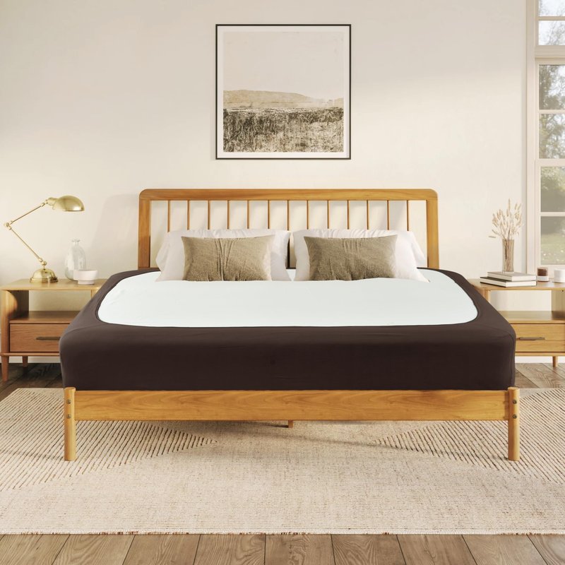 Biscaynebay Decorative Box Spring Cover Queen Size, Brown Jersey Luxurious Jersey Knitting Stretchy Wrap Around 4 Sides Bed Skirt for Home/Hotels, Easy Fit Wrinkle & Fade Free Machine Washable