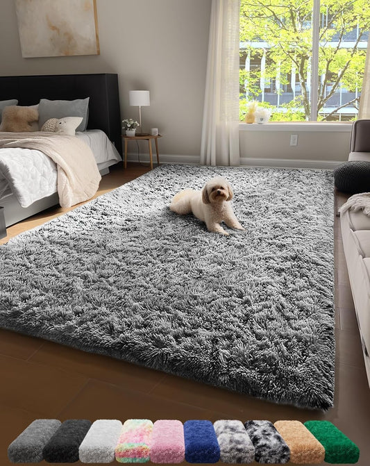Ophanie 4x6 Grey Fluffy Shag Area Rug - Soft Non-Slip Indoor Carpet for Bedroom & Nursery Decor
