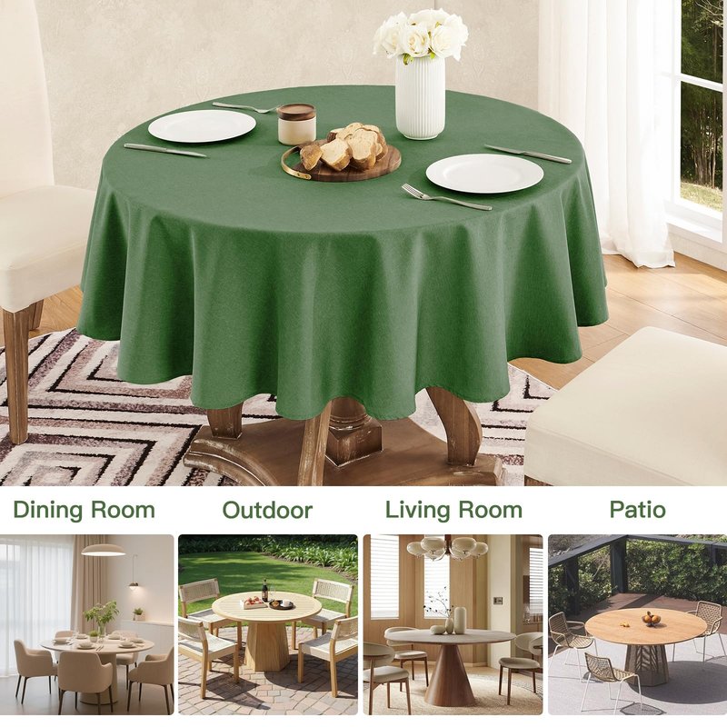 Veblandy Tablecloth Linen Textured Waterproof & Stain Resistant Table Cloth Wrinkle Free Decorative Fabric Farmhouse Table Cover for Dining/Party/Buffet/Wedding, 60 x 60 Inch, Green