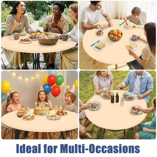 Moosfor Round Spandex Tablecloth, Elastic Fitted Waterproof Tablecloths for 45"-56" Tables, Stretch Washable Picnic Table Cover for Camping, Dining, Indoor and Outdoor,Ivory
