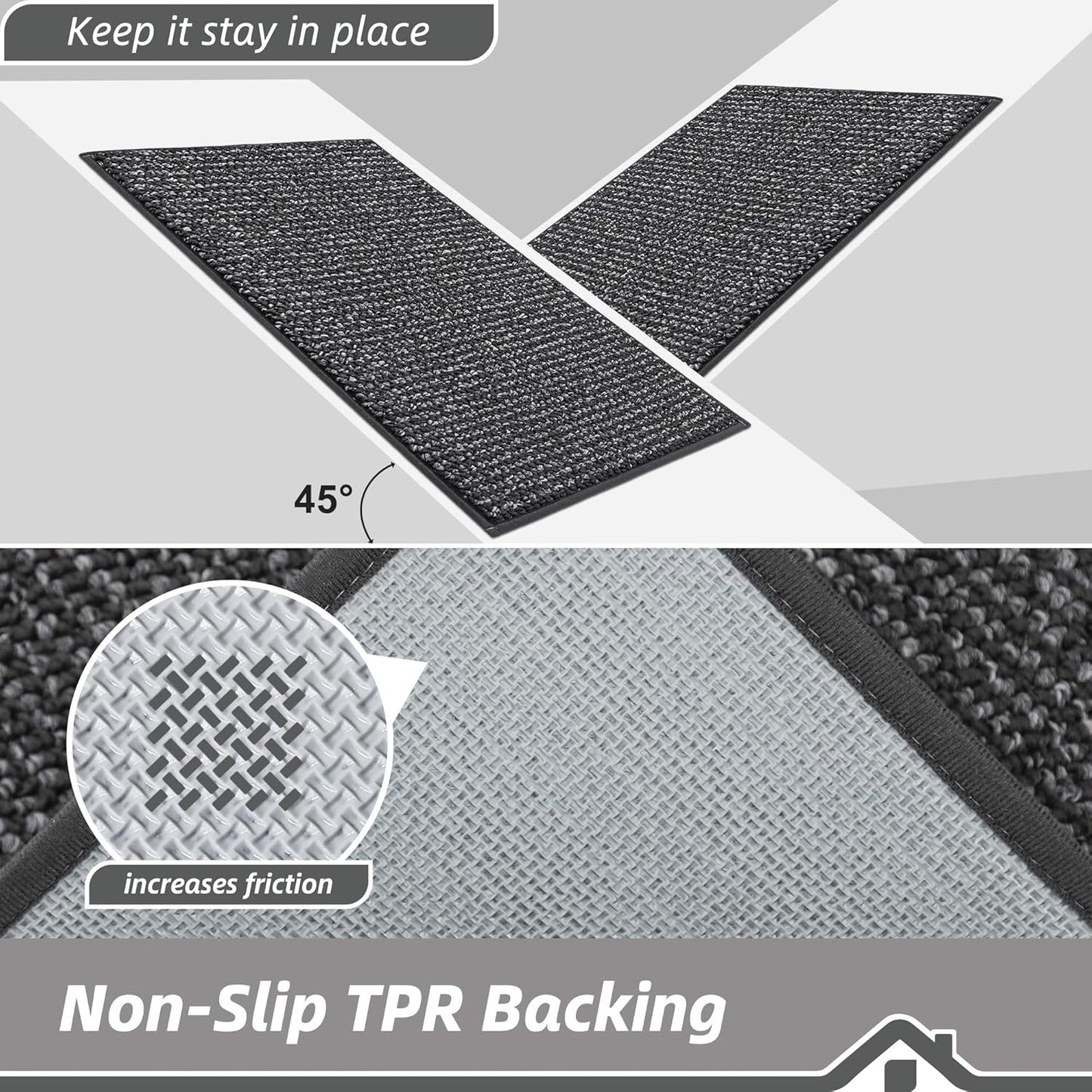 BEQHAUSE Dirt Trapper Door Mat - Non-Slip, Washable & Absorbent | 20" x 32" Charcoal Entryway Mat