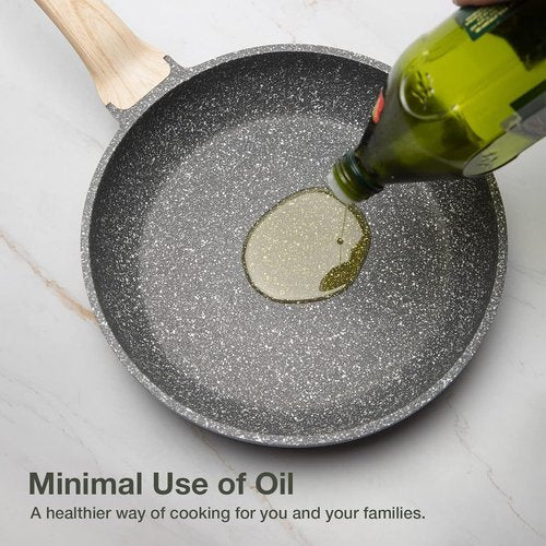 CAROTE Nonstick Frying Pan - 10-Inch Granite Skillet with Glass Lid | PFOA Free Egg & Omelet Pan