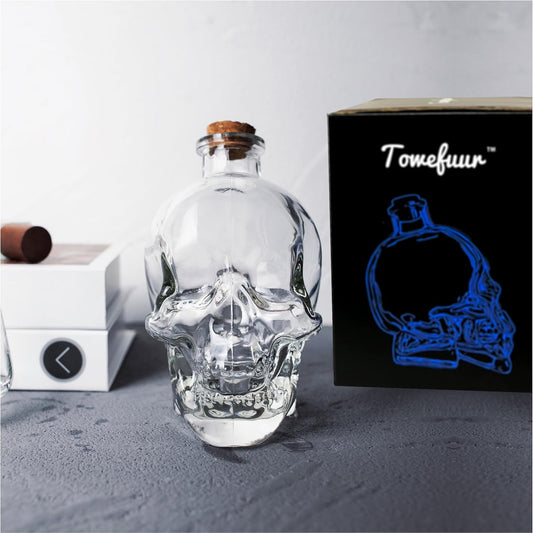 Skiennix Skull Decanter - Lead-Free Glass with Cork Stopper | Unique Halloween Decor for Whiskey & Wine (750ML)
