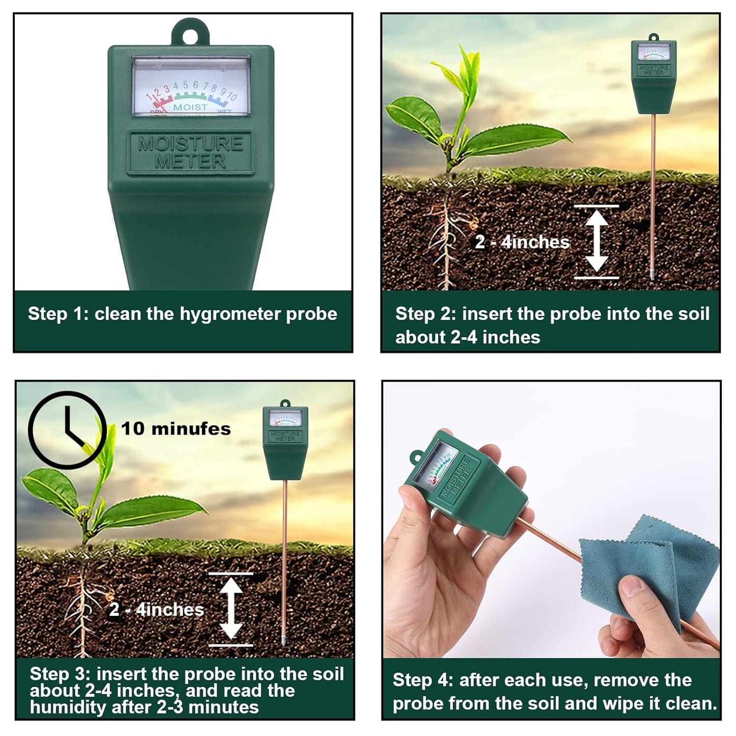 Skiennix Soil Moisture Meter - Accurate Plant Water Tester for Indoor & Outdoor Use | 2-Pack (Black & Green)