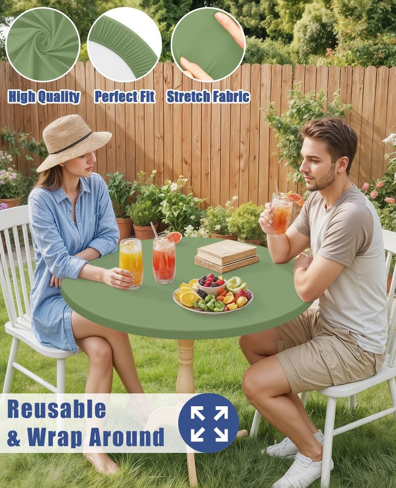 Moosfor Round Spandex Tablecloth, Elastic Fitted Waterproof Tablecloths for 31"-35" Tables, Stretch Washable Picnic Table Cover for Camping, Dining, Indoor and Outdoor, Sage Green