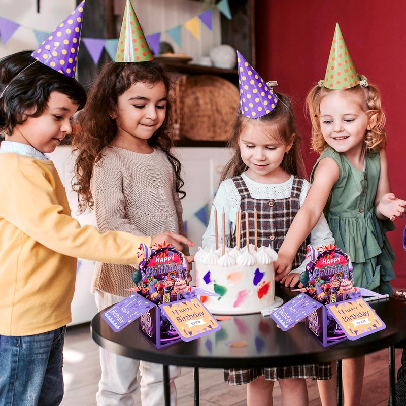 Surprise Pop Up Happy Birthday Cards, Lovely 3D Birthday Card for Adults and Kids with Envelopes, Unique Design Handmade Foldable Greeting Cards for Daughter, Son, Mom, Dad, Friend（Deep Purple）