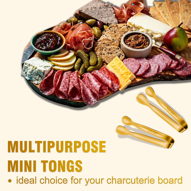 EDDEAS 12 PCS Small Serving Tongs, 4.3" Mini Gold Tongs, Gold Kitchen Tongs for Serving Food, Coffee Bar, Tea Party, Desserts Party and Ice Bucket