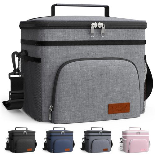 HOTOR Insulated Lunch Box for Men & Women - Leak-Proof Cooler Lunch Bag with 4 Pockets, Adjustable Strap, Ideal for Work, Picnic, Travel - Large, Light Grey, 13.0"×7.9"×9.1"
