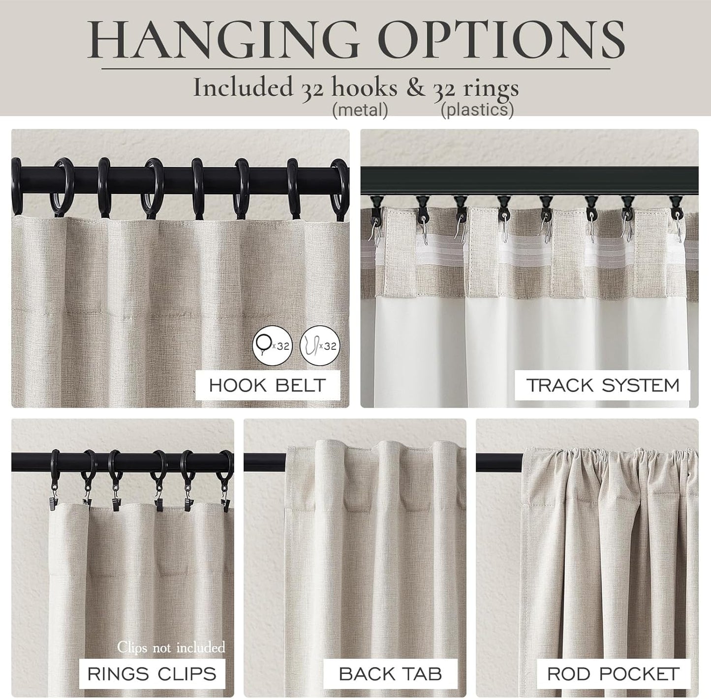Skiennix 100% Blackout Curtains - 84 Inch Length, Thermal Insulated, Natural Ivory | 2 Panels Set for Bedroom & Living Room
