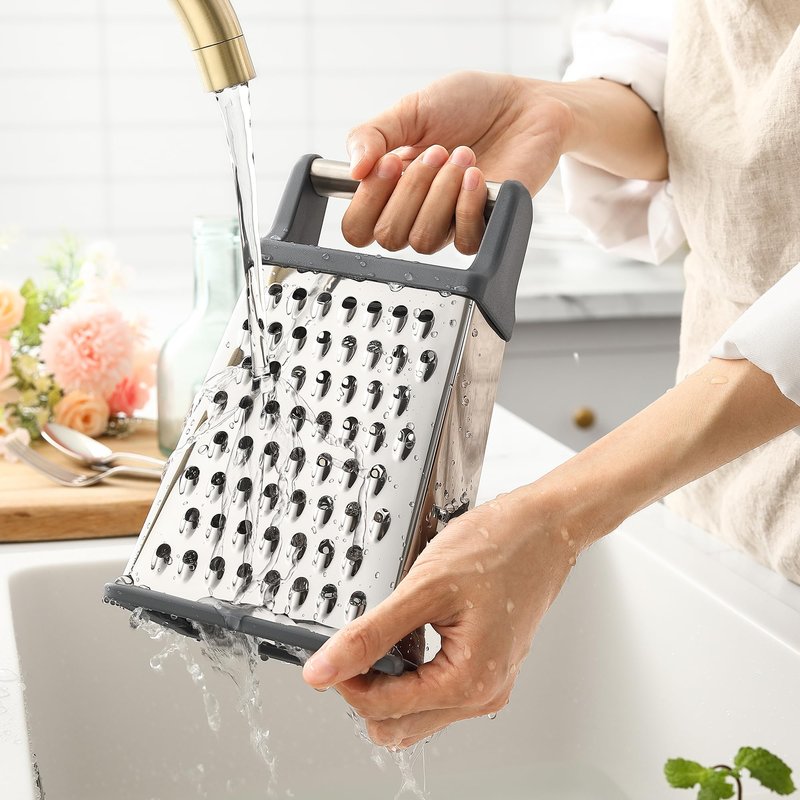 Spring Chef Professional Cheese Grater - Stainless Steel Box Grater for Kitchen, XL Size, 4 Sides - Perfect Shredder for Parmesan Cheese, Carrot, Potato, Ginger - Dishwasher Safe - Gray