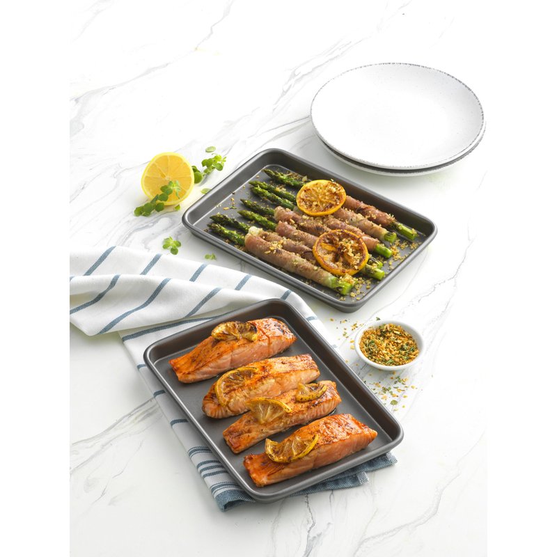 GoodCook Everyday Toaster Oven Mini Baking Sheets Set of 2 Set of 2 Heavy-Gauge Steel Baking Pans with Scratch-Resistant Nonstick, 9 x 6.2-Inch, Gray