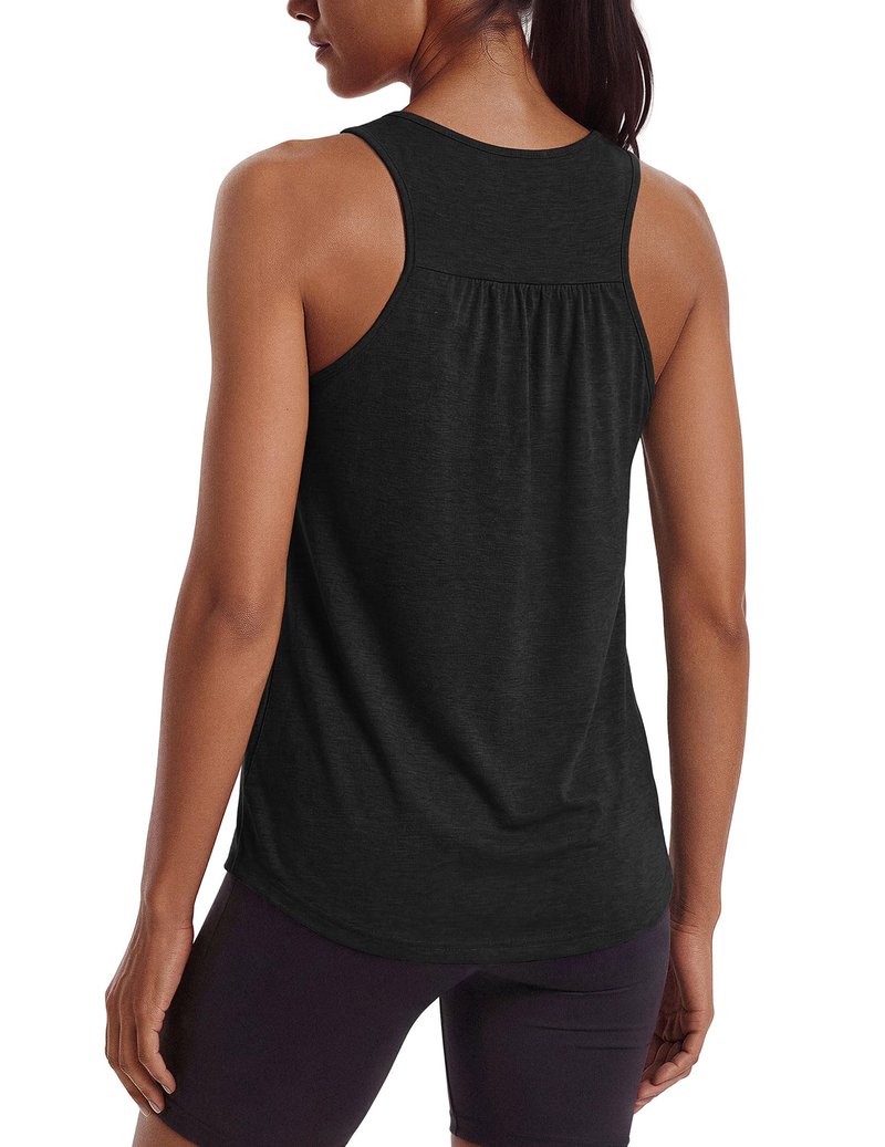 PINSPARK Women's Sleeveless Workout Tops Lightweight Active Yoga Muscle Shirts Racerback Athletic Running Tank Tops,Black S