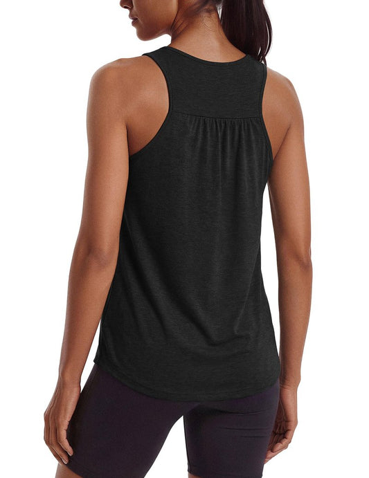 PINSPARK Women's Sleeveless Workout Tops Lightweight Active Yoga Muscle Shirts Racerback Athletic Running Tank Tops,Black S