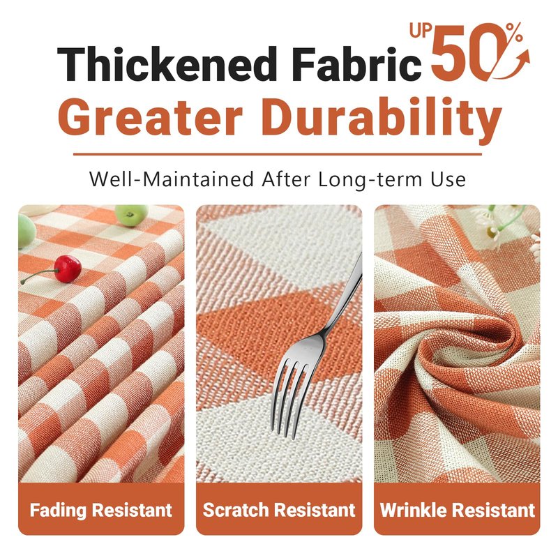 Laolitou Orange Checkered 60" Round Tablecloth (Fits 30-48" Table) Washable Buffalo Plaid Table Cloth with Tassel Cotton Linen Gingham Table Cover for Fall Decorations, Orange, Round