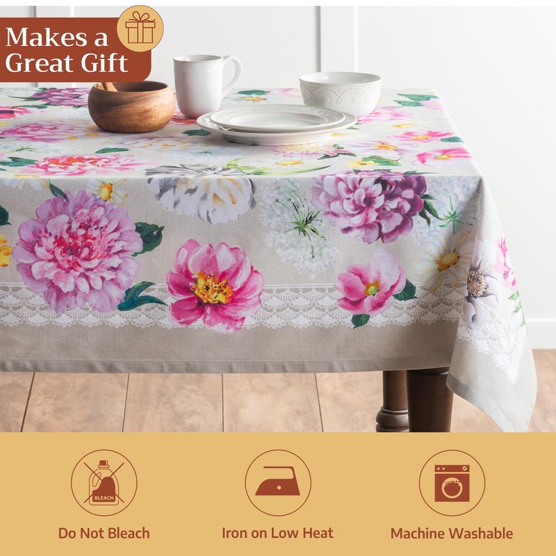 Maison d' Hermine Table Cloth Square Table 100% Cotton 54 x 54 Inches Tablecloth Reusable Decorative for Dining Kitchen Room Farmhouse Home Gifts for Mothers Day Spring Summer - Pivoine