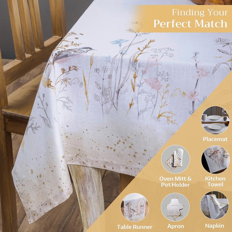 Maison d' Hermine Table Cloth Rectangle Table 100% Cotton 54 x 72 Inches Tablecloth Reusable Decorative for Dining Kitchen Farmhouse Home Gifts for Mothers Day Spring Summer - Meadow Florals - Beige