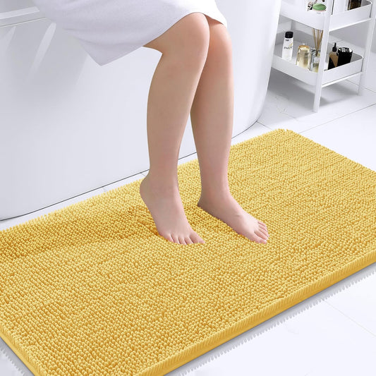 OLANLY Bathroom Runner Rugs - Extra Soft Chenille Bath Mats | Quick-Dry, Machine Washable, 44x24, Yellow