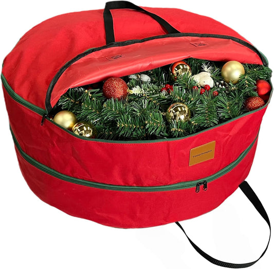 Regine Switzerland Wreath Storage Container - Heavy Duty 600D Oxford Cloth | 30x12 Inch Red Bag for Xmas Holiday Decor