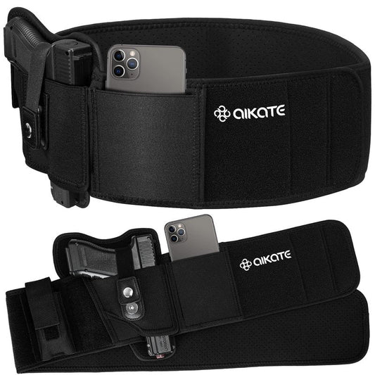AIKATE Upgraded Belly Band Holster for Concealed Carry, Deep Concealment Gun Holster for Men, Waistband Holsters Fits for Glock 19, 17, M&P Shield 9MM Most Pistols (Fits Belly Up to 45", Right)