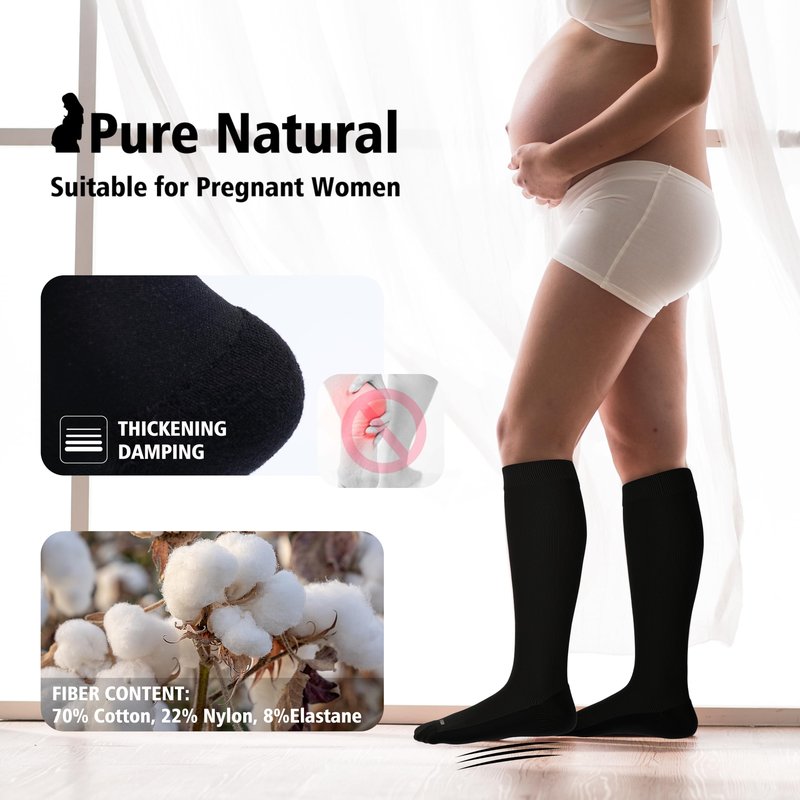 LEVSOX Extra Thick Cotton Compression Socks for Women&Men 20-30 mmHg Knee High Graduated Support Sock for Nurses, Pregnant Women, Travel and Flight, 2 Pairs, Black