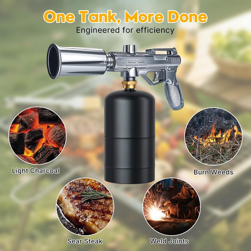 Propane Torch Gun, Adjustable Turbo Flame Blowtorch – 3272°F Max,Culinary Torch for BBQ, Searing Steak, Sous Vide, Campfire Starter (Tank Not Included)