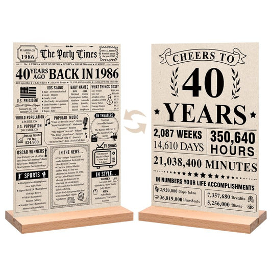 Trgowaul 40th Birthday Decorations Women Men, Vintage Back in 1986 Birthday Poster Acrylic Table Sign with Stand, 40th Anniversary Decor Gifts for Men, Vintage 21 Year Old Party Supplies Decorations