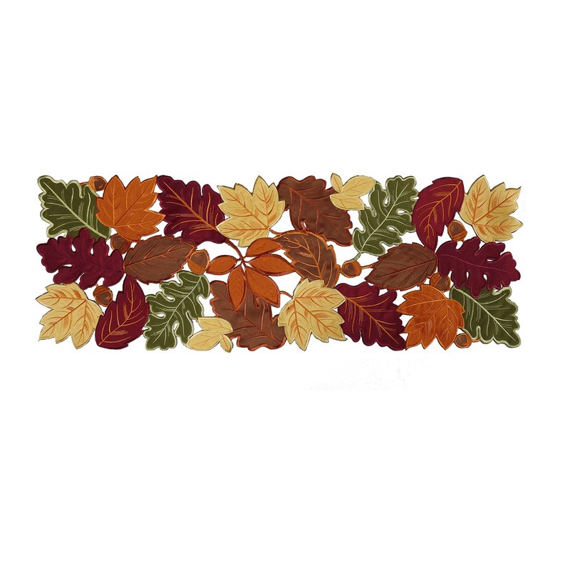 OWENIE Fall Table Runner - Thanksgiving, Farmhouse Embroidered Maple Leaves, 13 x 54 Inch, Orange