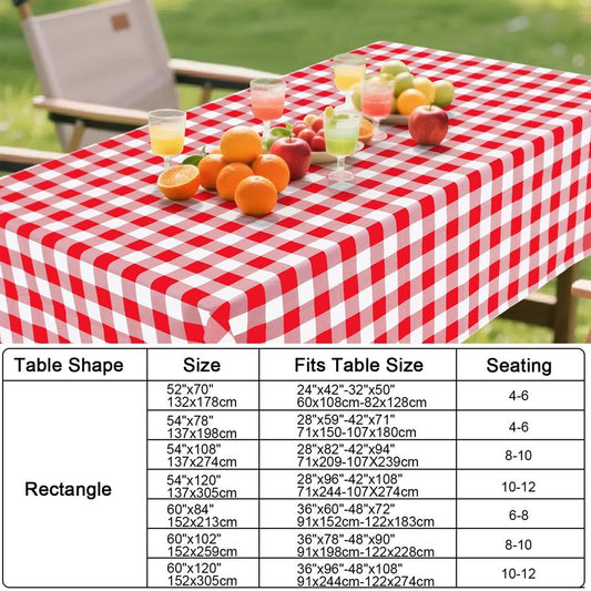 Smiry Rectangle Table Cloth, Waterproof Vinyl Tablecloths with Flannel Backing, Wipeable Buffalo Plaid Table Cover for Picnic, Indoor and Outdoor (Red & White, 60"x84")