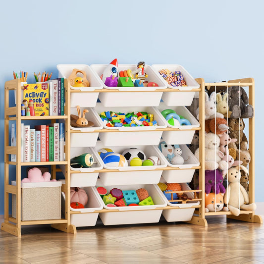 Toy Storage Organizer by [Brand Name] - Kids Playroom Bookshelf with 12 Bins & Stuffed Animal Storage | Ideal for Nursery & Toddler Rooms