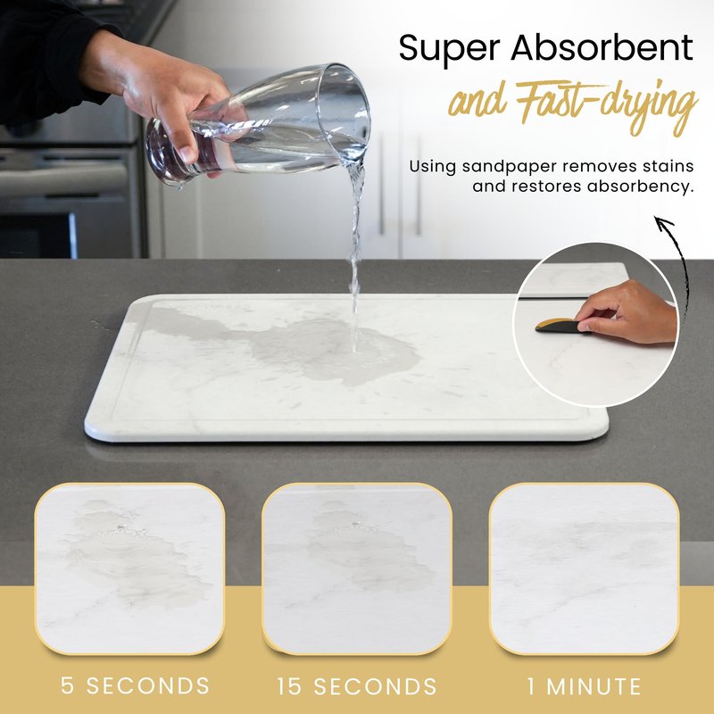 Essencoso Stone Drying Mat For Kitchen Counter - 11.8" x 15.7" Water Absorbing Stone tray For Sink, Metal Rack and Kitchen Sink Caddy | Diatomaceous Earth Food Grade | Drying Stone For Kitchen counter