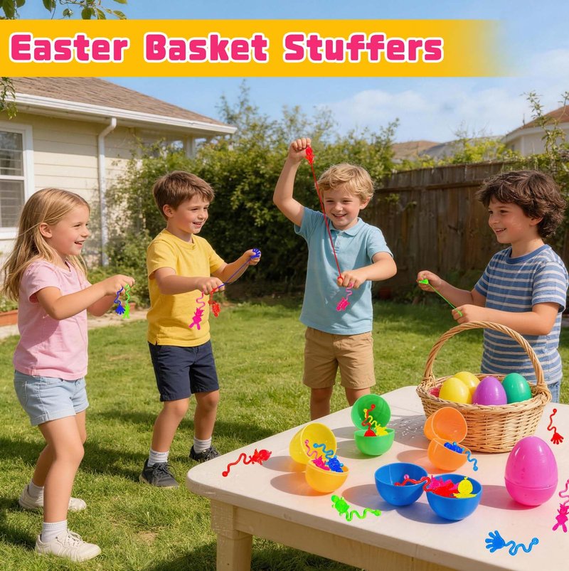 Easter Egg Fillers, Basket Stuffers for Teens Kids - 48Pcs Sticky Toys Hands Party Favors with Bunny Chick, Pinata Stuffers, Easter Gifts Hunt Games Supplies, Basket Essentials
