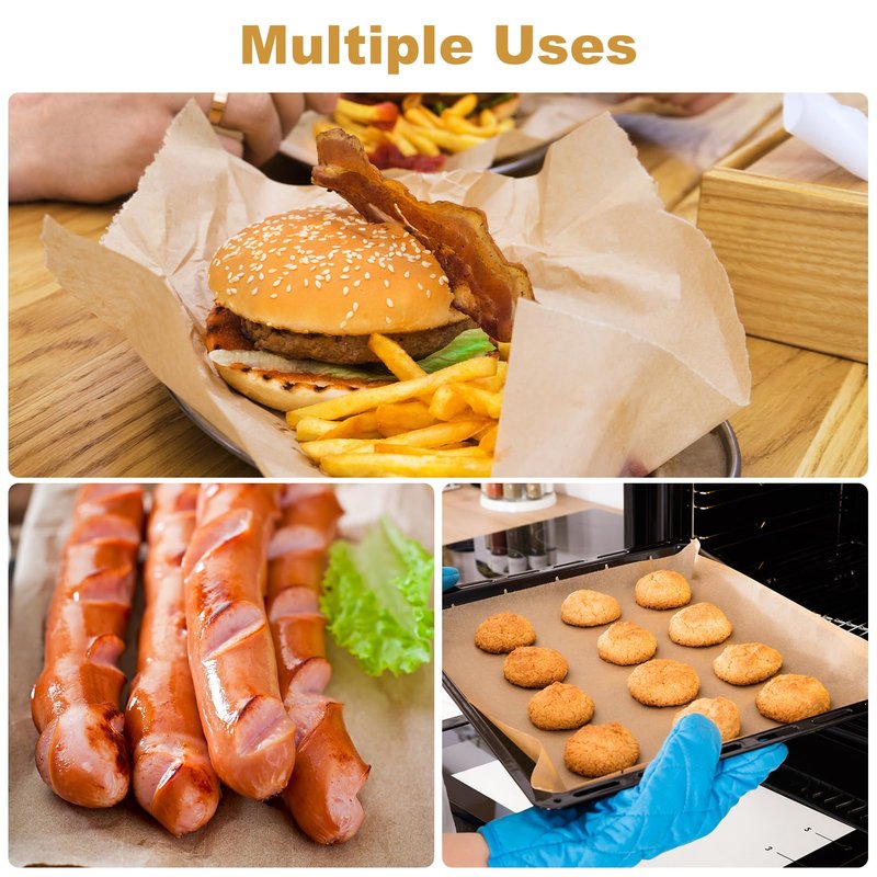 FOXYAEO 100 PCS Unbleached Parchment Paper 23cm X 33cm baking paper, air fryer paper, nonstick baking sheets, high temperature and oil resistant, suitable for baking, oven, air fryer and more