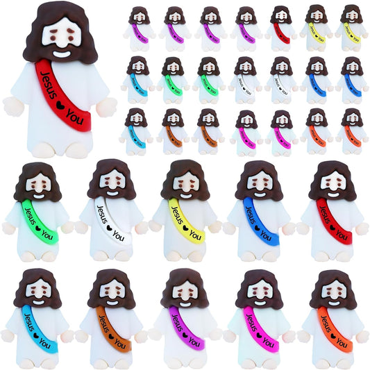 Little Jesus Figures by [Brand Name] - 32 Pcs Rubber Mini Jesus Figurines for Easter Egg Hunts | Colorful Religious Party Favors
