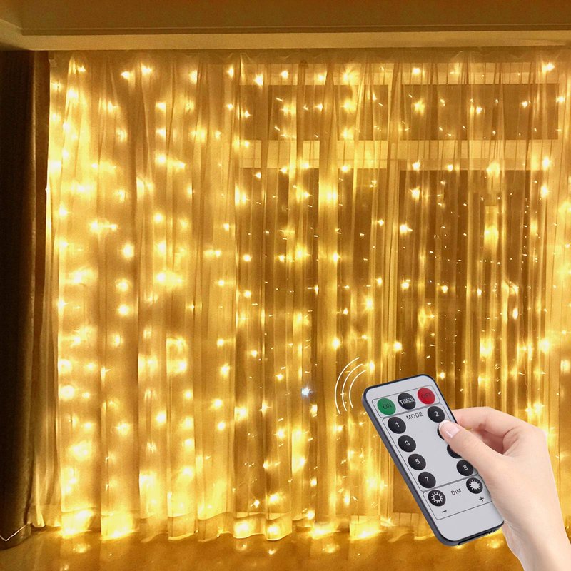 Hatstart 300 LED Twinkle Fairy Curtain Lights with Remote - 8 Lighting Modes, Hanging Warm String Light with USB Powered for Bedroom Wall, Wedding Backdrop and Christmas Party Window Decor