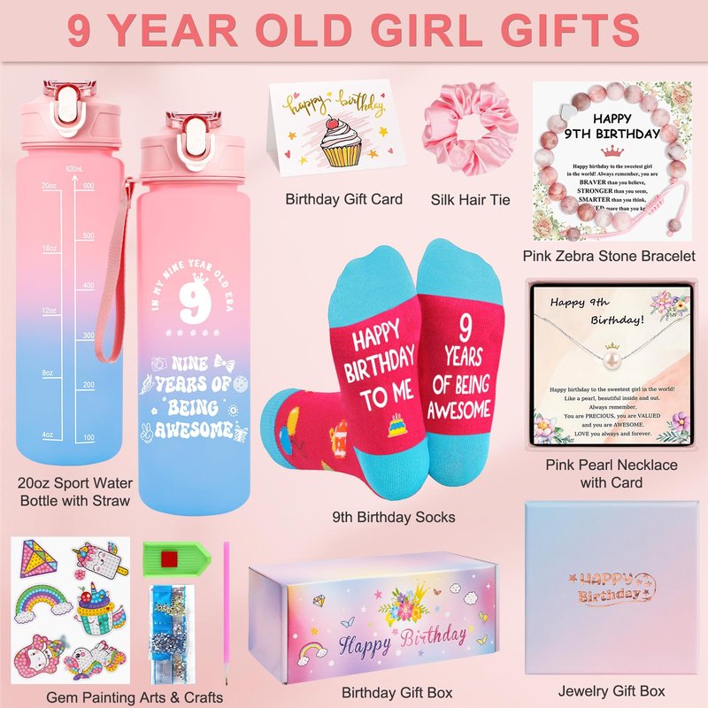 Juesly Gifts for 9 Year Old Girl, 9 Year Old Girl Birthday Gifts for Daughter, Granddaughter, Niece, 9th Birthday Gift for Girls Ideas