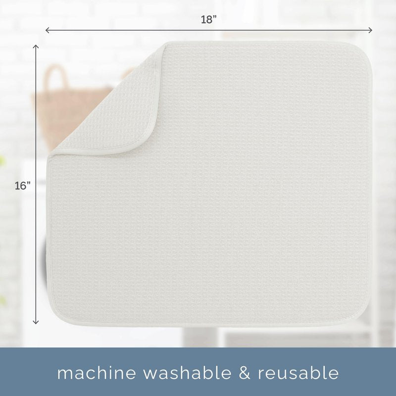 S&T INC. Dish Drying Mat, 16” x 18”, Absorbent Microfiber Kitchen Counter Mat, Dish Drying Pad for Dishes, Utensils, Pots and Pans, Large, Cream