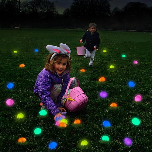 GooComfy 36 Easter Glow Eggs with 36 Mini Glow Sticks for Kids Glow-In-The-Dark Easter Egg Hunt Game, Basket Stuffers Fillers Gift, Party Favors Decorations Supplies, Classroom Prizes