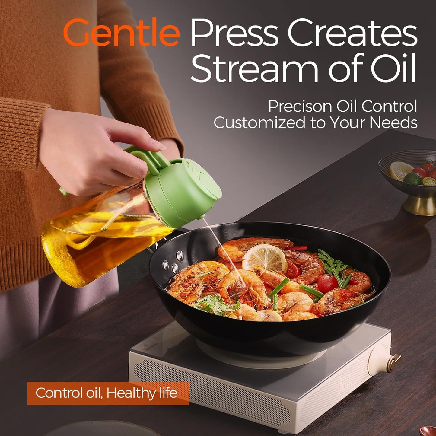 YARRAMATE Glass Olive Oil Sprayer - 16oz Premium Food Grade Dispenser for Cooking & BBQ (Green)