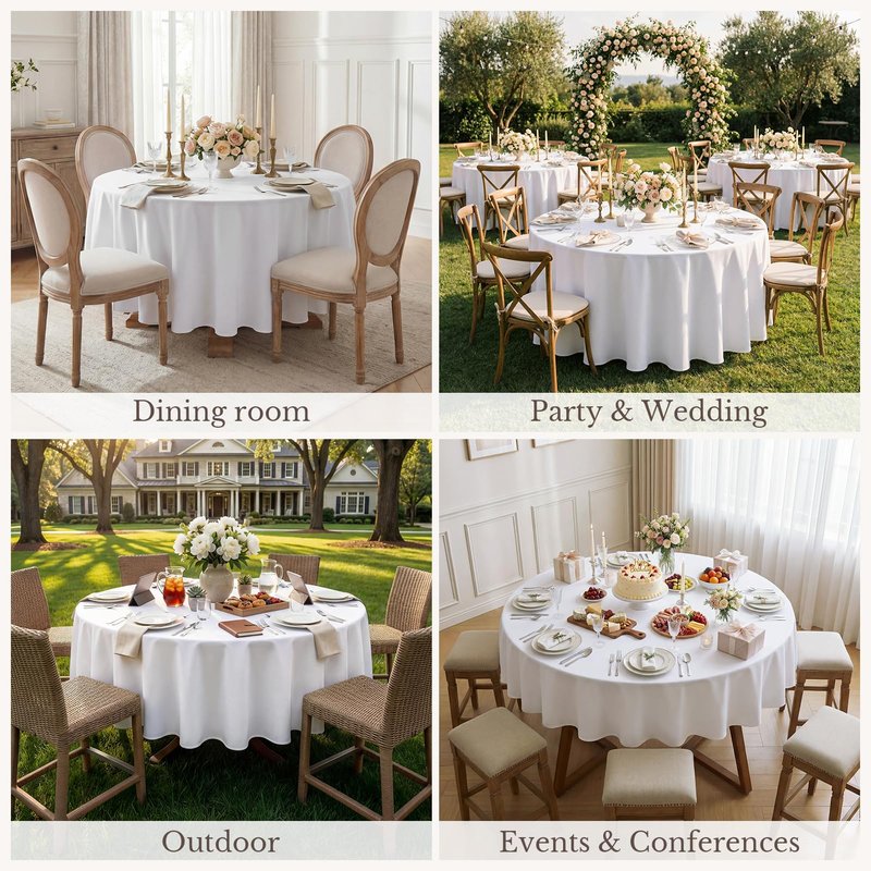 Romanstile Round Waterproof Tablecloth, Stain Resistant Washable Table Cloths Wrinkle Free Polyester Table Covers for Kitchen Dining Party Wedding Indoor and Outdoor - White, 48 Inch