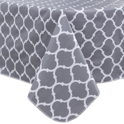 Heavy Duty Vinyl Tablecloth with Flannel Backing Waterproof Oil-Proof Plastic Table Cloth Stain-Resistant Wipeable Rectangle or Square Table Cover for Indoor and Outdoor (Quatrefoil,60x102 Inch)