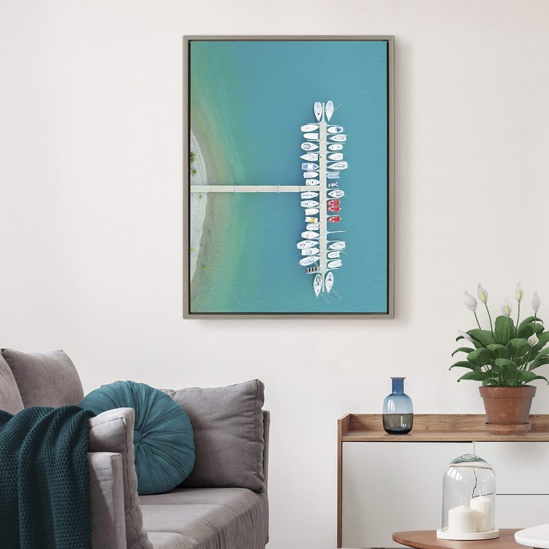 Kate and Laurel Sylvie Gorges du Verdon 2 Framed Canvas Wall Art by Rachel Dowd, 23x33 Gray, Coastal Aerial Beach Photography for Wall
