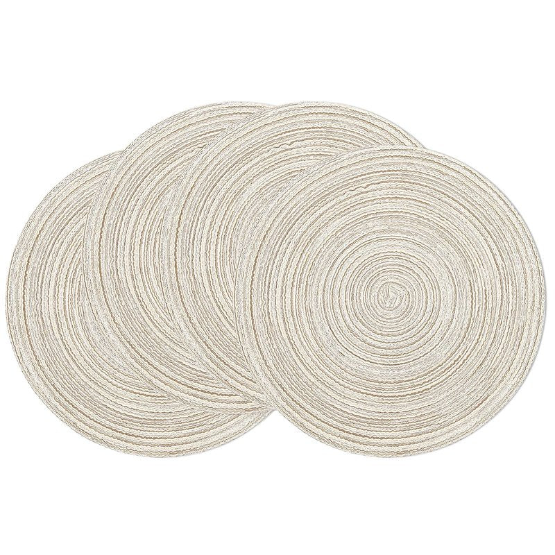 SHACOS Round Braided Placemats Set of 4 Washable Table Placemats Cotton Polyester Place Mats 15 inch Circle Table Mats for Holiday Party (Ivory, 4)