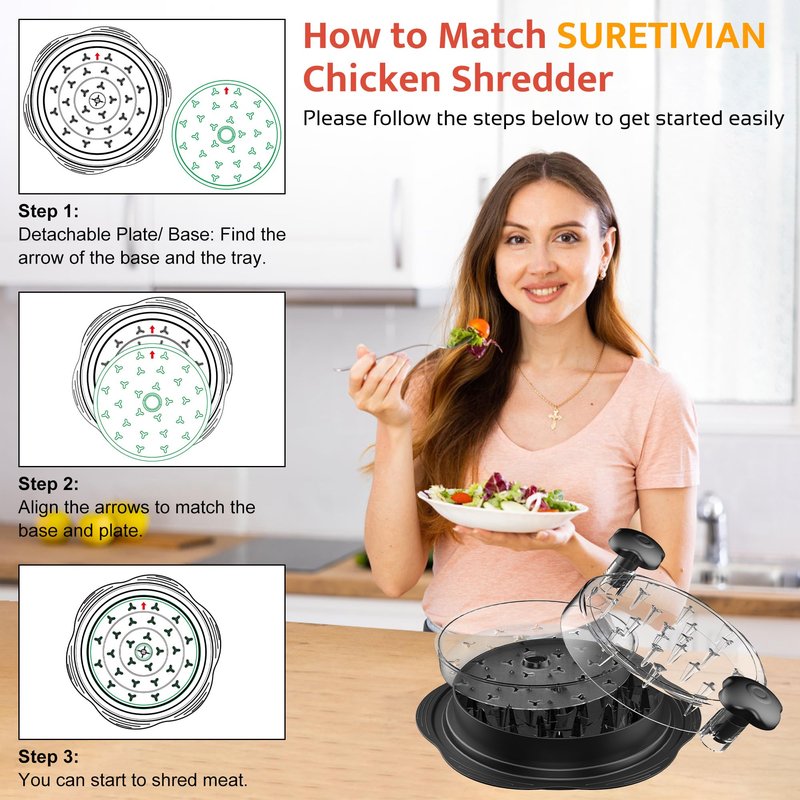 SURETIVIAN Chicken Shredder Plate, 7.09inch Removable Plate for Meat Shredder, Clear Removable Tray Only Suitable for SURETIVIAN Chicken Shredder Tool Twist, Easy to Install