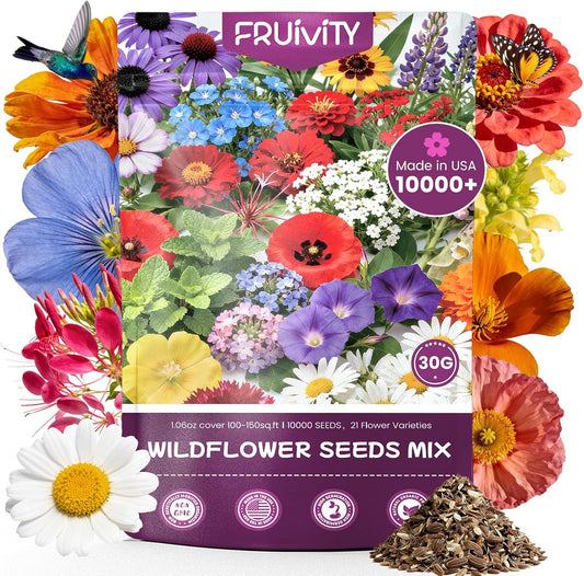 Wildflower Seeds | 10,000+ Bulk Butterfly & Hummingbird Mix | 21 Variety Heirloom Flower Seeds