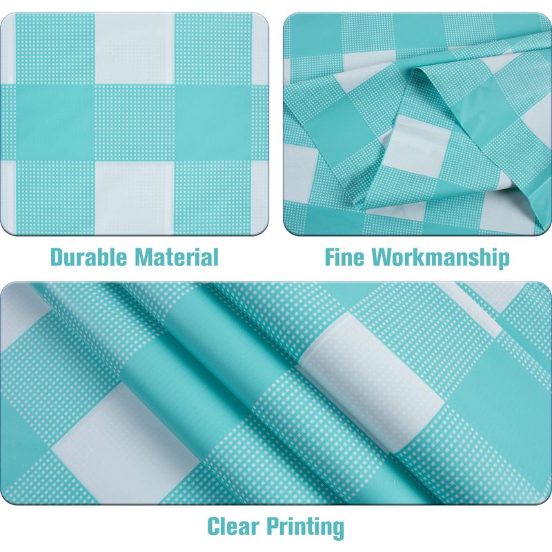 Kesfey 3 Packs Aqua and White Gingham Table Cloths 54 x 108 Inches Disposable Plastic Checkered Tablecovers Waterproof Rectangle Picnic Party Table Covers for Birthday Party Supplies Christmas