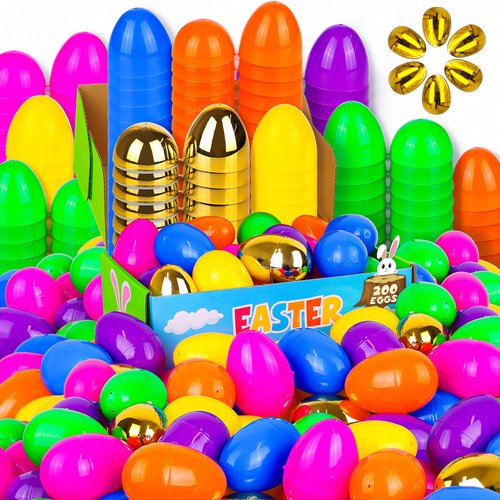 FLYSNK 50 Pack 3 Inch Large Easter Eggs Bulk Include 6 Surprise Golden Eggs, Bright Colors Fillable Plastic Easter Egg Empty for Easter Hunt, Easter Basket Stuffers Fillers Party Favors