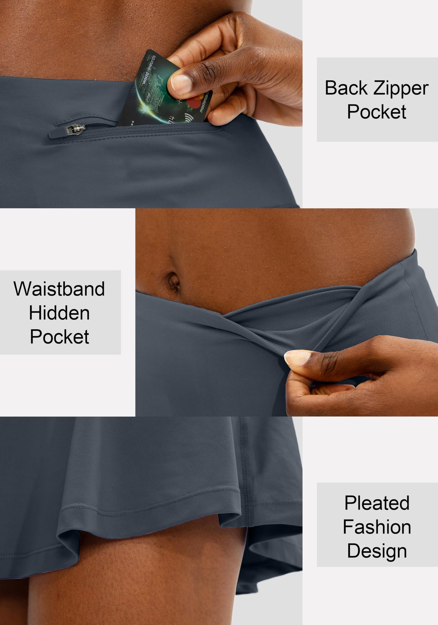SANTINY Pleated Tennis Skirt for Women with 4 Pockets Women's High Waisted Athletic Golf Skorts Skirts for Running Casual (Dusty Blue_XL)